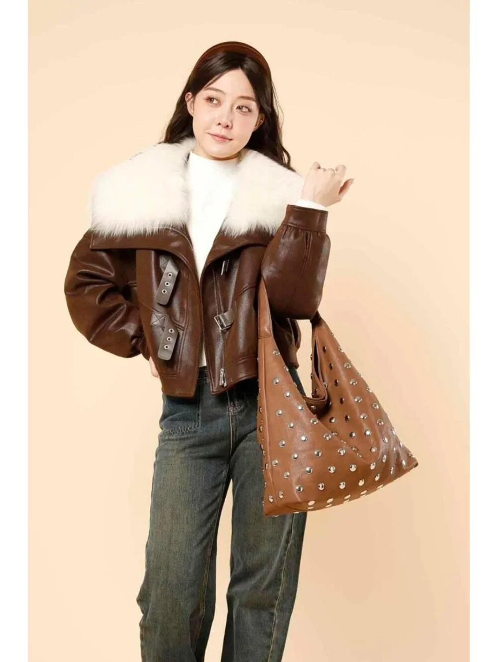 Stylish Studded Hobo Purse - Leather Tote Bag, Rivet Shoulder Handbag for Women